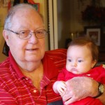 Great-PawPaw Harrison and Ellie on Christmas morning 2014